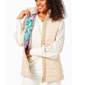 NWT Lilly Pulitzer Noella Gold/Beige Boucle Vest Size M with Pearls
